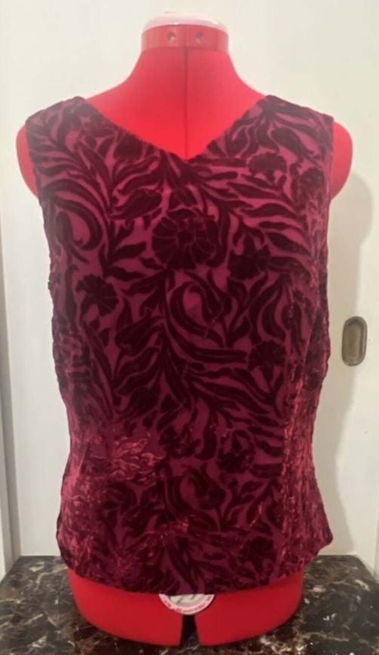 Ann Taylor Burgundy Floral Velvet Burnout Sleeveless V-Neck Top